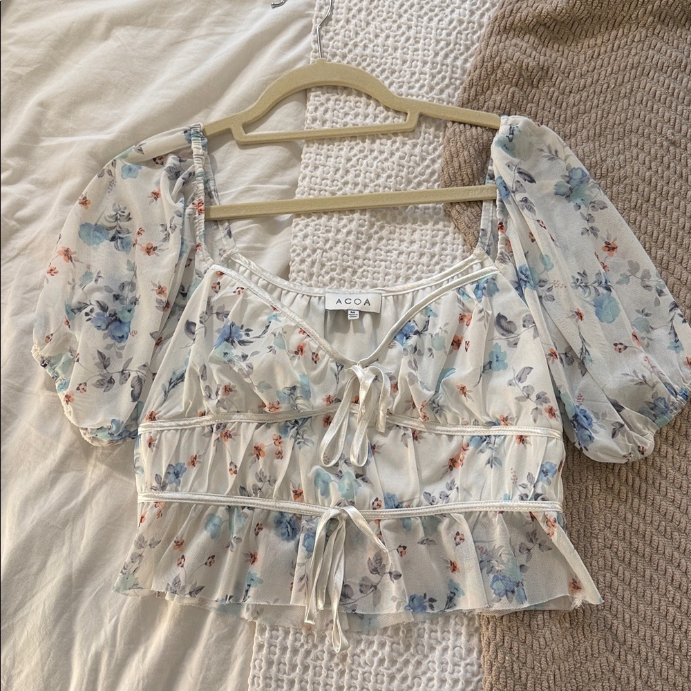 ACOA Floral Puff Sleeve Blouse